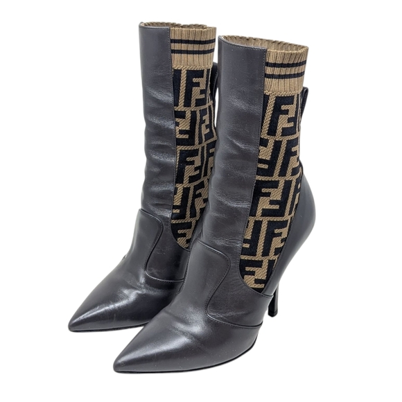 Fendi Rockoko FF Logo Signature Monogram Brown Leather Zucca Boots Size EU 38.5 - Picture 2 of 15